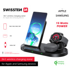 Swissten wireless nabíječka 3v1 stand pro Apple a Samsung, černá 22055609