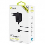 MUVIT Travel Charger for Apple iPhone 5/5S/SE,6,7,8,X and iPod 5, Lightning connector, MFI, 1A, black