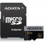 ADATA MicroSDXC 64GB U3 V30G 95/90MB/s + adapter, AUSDX64GUI3V30G-RA1