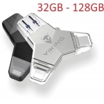 VIKING USB FLASH DISK 3.0 4v1 64GB, S KONCOVKOU APPLE LIGHTNING, USB-C, MICRO USB, USB3.0, černá, VUFII64B