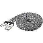 PremiumCord Kabel micro USB 2.0, A-B 2m, plochý textilní kabel, černo-bílý, ku2m2ft