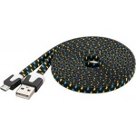 PremiumCord Kabel micro USB 2.0, A-B 2m, plochý textilní kabel, černo-modro-žlutý, ku2m2ft1