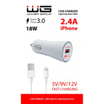 Nabíječka do auta Winner USB Charger 2,1A + APPLE Cable bílá MM_5130