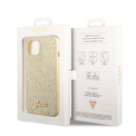 Guess PC/TPU Glitter Flakes Metal Logo Zadní Kryt pro iPhone 14 Plus Gold, GUHCP14MHGGSHD