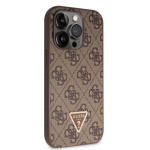 Guess PU 4G Strass Triangle Metal Logo Zadní Kryt pro iPhone 15 Pro Brown, GUHCP15LP4TDPW