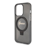 Guess IML Ring Stand Glitter MagSafe Zadní Kryt pro iPhone 15 Pro Max Black, GUHMP15XHRSGSK