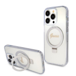 Guess IML Ring Stand Glitter MagSafe Zadní Kryt pro iPhone 15 Pro Transparent, GUHMP15LHRSGSD