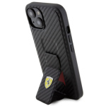 Ferrari Carbon Grip Stand Zadní Kryt pro iPhone 15 Black, FEHCP15SGSNCAK