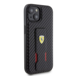 Ferrari Carbon Grip Stand Zadní Kryt pro iPhone 15 Black, FEHCP15SGSNCAK
