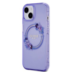 Guess PC/TPU Flowers Ring Glossy Logo MagSafe Zadní Kryt pro iPhone 15 Purple, GUHMP15SHFWFCU