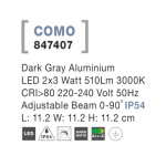 Svítidlo Nova Luce COMO S WALL GREY nástěnné, IP 54, 2x3 W, 847407