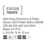 Svítidlo Nova Luce FOCUS WALL GREY nástěnné, IP 54, 6 W, 752470