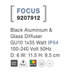 Svítidlo Nova Luce FOCUS WALL BLACK nástěnné, IP 54, GU10, 9207912