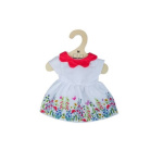 Hračka Bigjigs Toys Bílé květinové šaty s červeným límečkem pro panenku 34 cm, BJD543