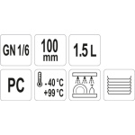 Gastro nádoba PC  GN 1/6 100mm, YG-00426