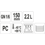 Gastro nádoba PC  GN 1/6 150mm, YG-00427
