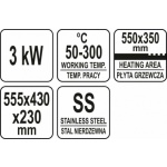 Grilovací deska drážka/hladká 3000W 550mm, YG-04586