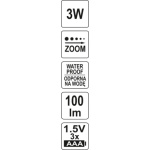 Svítilna čelovka 3W 100lm (ZOOM), YT-08590