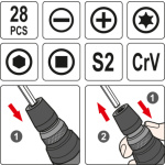 Sada šroubováků s bity 28 ks, YT-27940
