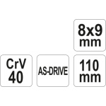 Klíč trubkový 8x9mm, YT-4915