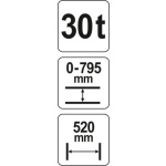 Lis hydraulický 30t, zdvih 0-795mm, šíře 520mm, YT-55582