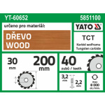 Kotouč na dřevo 200 x 30 mm 40z, YT-60652