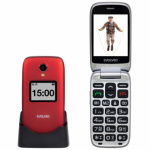 EVOLVEO EasyPhone FP, vyklápěcí mobilní telefon 2.8" pro seniory s nabíjecím stojánkem (červená), EP-770-FPR