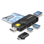 AXAGON CRE-SMP2A, USB-A + USB-C PocketReader 4-slot čtečka Smart card (eObčanka) + SD/microSD/SIM, CRE-SMP2A