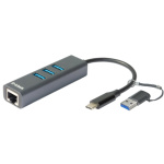 D-Link USB-C/USB to Gigabit Ethernet Adapter with 3 USB 3.0 Ports, DUB-2332