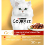 Purina Gourmet Gold pro kočky, hovězí, krůta s kachnou, losos s kuřetem, kuře s játry, 8x85 g