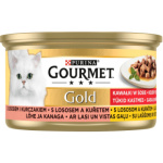 Purina Gourmet Gold pro kočky s lososem a kuřecím ve vlastní šťávě, 85 g