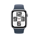 Apple Watch SE 44mm Stříbrný hliník s bouřkově modrým sportovním řemínkem - M/L MREE3QC/A